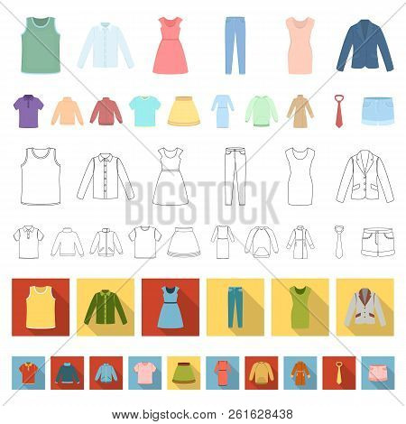 Different Kinds Of Clothes Cartoon Icons In Set Collection For Design. Clothes And Style Vector Symb