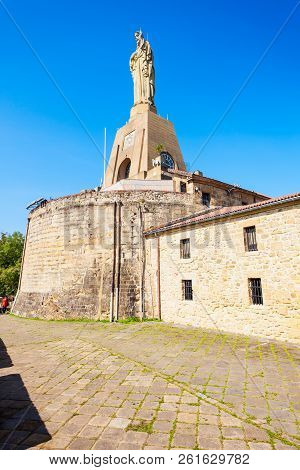 Jesus Christ Statue At The Mota Castle On Monte Urgull Mountain In San Sebastian Or Donostia City In