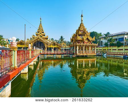 Explore Burmese Landmarks, Visiting Kyay Thone Pagoda, Standing On The Pond With System Of Bridges A
