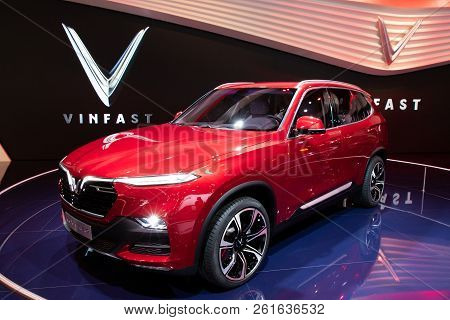 Paris - Oct 3, 2018: Vinfast Lux As2.0 Suv Car Showcased At The Paris Motor Show.