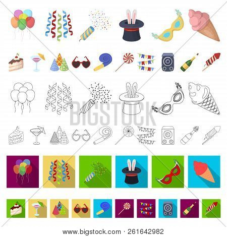 Party, Entertainment Cartoon Icons In Set Collection For Design. Celebration And Treat Vector Symbol