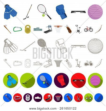 Different Kinds Of Sports Cartoon Icons In Set Collection For Design. Sport Equipment Vector Symbol 