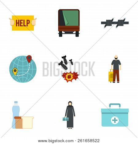 Illegal Immigrants Icons Set. Flat Illustration Of 9 Illegal Immigrants Icons For Web