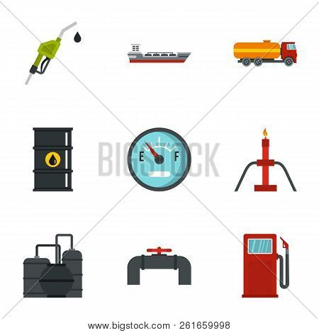 Fuel And Oil Icons Set. Flat Illustration Of 9 Fuel And Oil Icons For Web