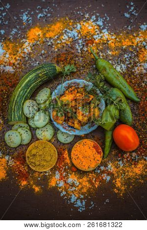 Close Up Of India's Or Asia's Popular Pickle I.e. Indian Pickling Cucumber Pickle Or Indian Styled C