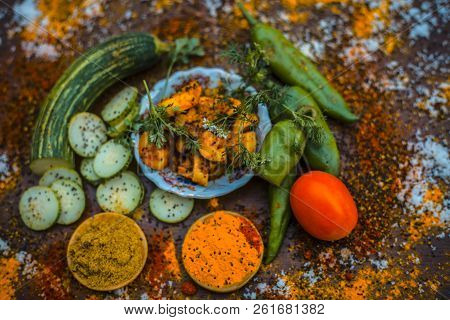 Close Up Of India's Or Asia's Popular Pickle I.e. Indian Pickling Cucumber Pickle Or Indian Styled C