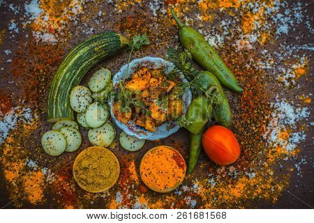 Close Up Of India's Or Asia's Popular Pickle I.e. Indian Pickling Cucumber Pickle Or Indian Styled C