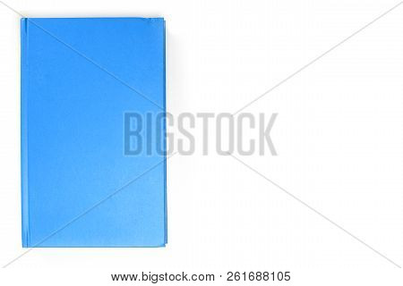 Blank Blue Book Cover, Front Side View. Empty Hardcover Mock Up, Isolated On White Background. Copy 