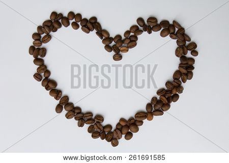 Love Heart Symbol From Coffee Seeds Top View Isolated On White Background