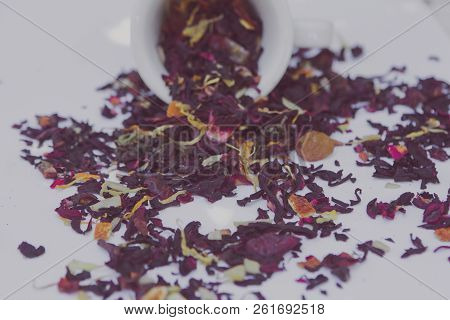 Herbal Tea Cup With Dry Colorful Herbal Petals