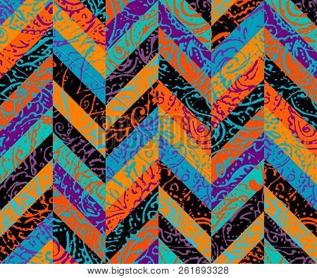 Grunge Paisley Pattern In Collage Patchwork Style.