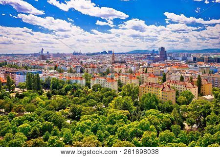 Vienna Cityscape From Prater Fun Park View, Capital Of Austria