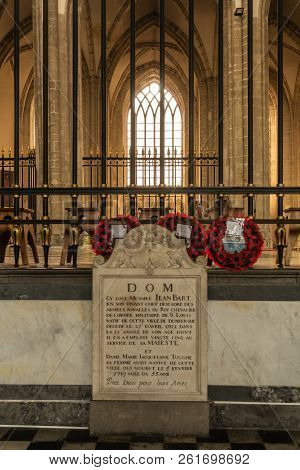 Dunkerque, France - September 16, 2018: Inside Saint Eloi Church In Dunkirk. Tombstone Of Jean Bart 