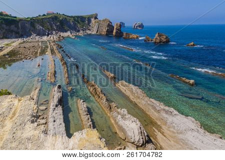 Arnia coast and Arnia beach.Santander. Cantabria. Spain.