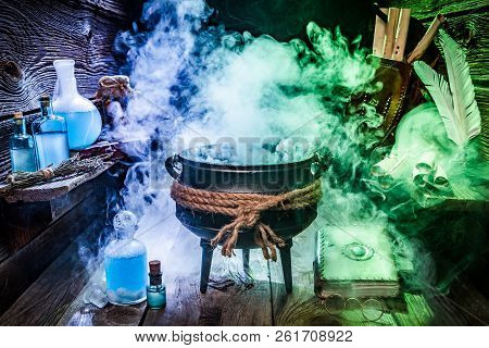 Halloween Pot With Blue And Green Smoke In Witcher Cottage