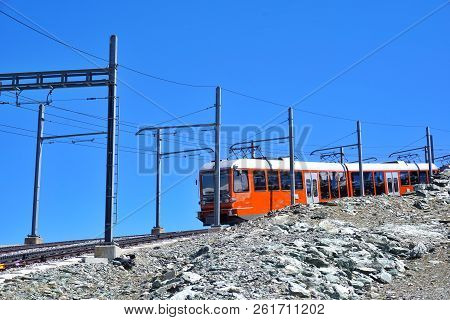 Matterhorn, Switzerland. The Gornergratbahn Is A 9 Km. Long Gauge Mountain Rack Railway From Zermatt