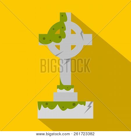 Irish Celtic Cross With Green Slime Icon. Flat Illustration Of Irish Celtic Cross With Green Slime I