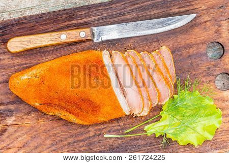 Sliced Basturma Covered With Spices. A Hot Beer Snack.