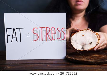Stress, Imbalanced Food, Reduce Fat, Weight Gain, Compulsive Overeating, Problems. Overweight Woman 
