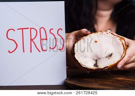 Stress, Imbalanced Food, Reduce Fat, Weight Gain, Compulsive Overeating, Problems. Overweight Woman 