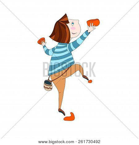 Vector Illustration Of Climbing Little Cute Girl
