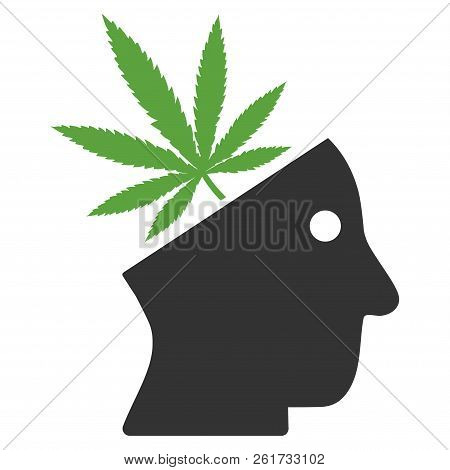 Vector Cannabis Thinking Head Illustration. An Isolated Illustration On A White Background.