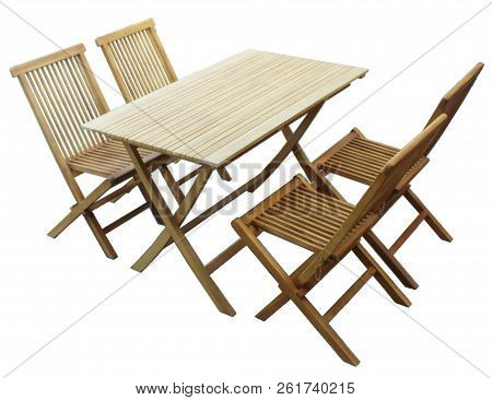 Teak Garden Furniture Isolated In White Background