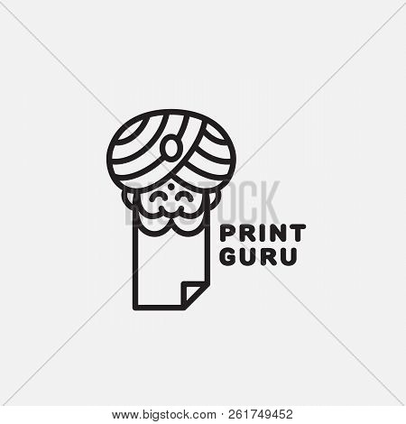 Print Guru Logo Template Design In Outline Style. Vector Illustration.