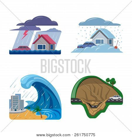 Vector Design Of Natural And Disaster Symbol. Collection Of Natural And Risk Vector Icon For Stock.