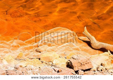 Copper Red Polluted Lake Mine In Gossan Cobre Huelva Spain