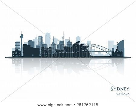 Sydney Blue Skyline Silhouette With Reflection. Vector Illustration.