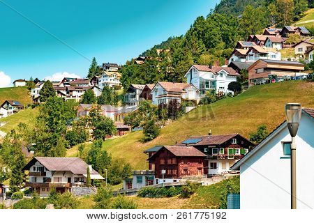 Triesenberg, Liechtenstein, 20th August 2018:- A View Of Triesenberg In Central Liechtenstein. Tries