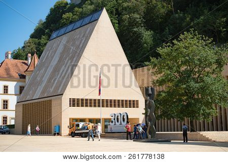 Vaduz, Liechtenstein, 16th August 2018:- The Landtag Or Parliament Of Liechtenstein In The Capital C