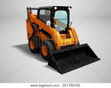 Modern Orange Mini Loader After Loading Stone 3d Render On Gray Background With Shadow