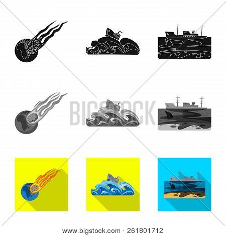 Vector Design Of Natural And Disaster Logo. Set Of Natural And Risk Stock Vector Illustration.