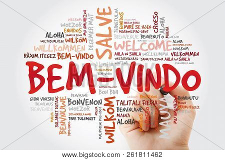 Bem-vindo (welcome In Portuguese) Word Cloud With Marker In Different Languages, Conceptual Backgrou