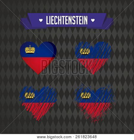 Liechtenstein Heart With Flag Inside. Grunge Vector Graphic Symbols