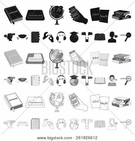 Translator And Linguist Cartoon Icons In Set Collection For Design. Interpreter Vector Symbol Stock 