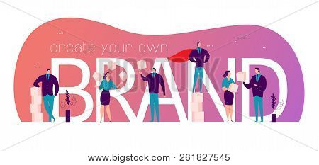 Vector Flat Concept Design With People Social Community. Successful Personal Brand Theme. Landing Pa