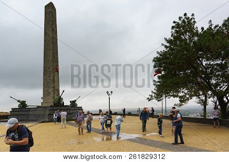 Many Tourists On Mount Mithridat Near The Obelisk Of Glory To Immortal Heroes, Dedicated To All The
