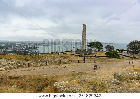 Tourists On Mount Mithridat Near The Obelisk Of Glory To Immortal Heroes, Dedicated To All The Soldi