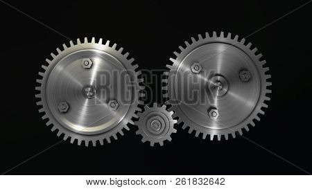 3d Rendering,silver Metal  Gears Isolated On Black Background
