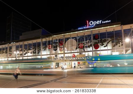 Frankfurt, Germany, October 5th, 2018 - Night Shot Of The Theatre Schauspielhaus In Frankfurt Main I