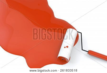 3d Roller Brush Painting On Red Color With The White Background