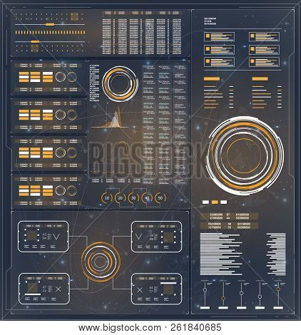 Modern Abstract Web Template With Orange Hud On Blue Background. Business Template Design. Interface