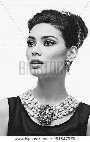 Beautiful Young Woman In Retro Style Isolated On White