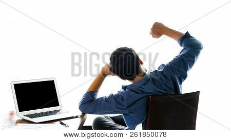 Business Man Owner Serious Back Side Feeling Relax Concept.