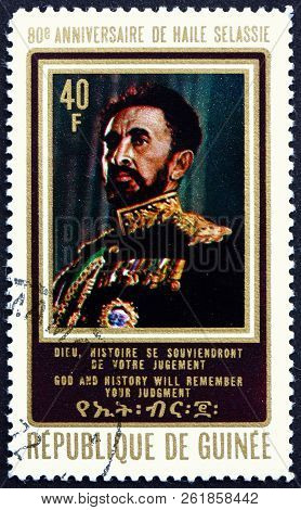 Guinea - Circa 1972: A Stamp Printed In Guinea Shows Haile Selassie, Emperor Of Ethiopia, Circa 1972