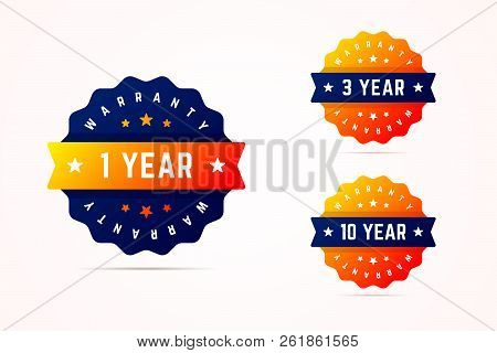 1, 3 And 10 Years Warrany Stickers. Vector Illustration For Prod