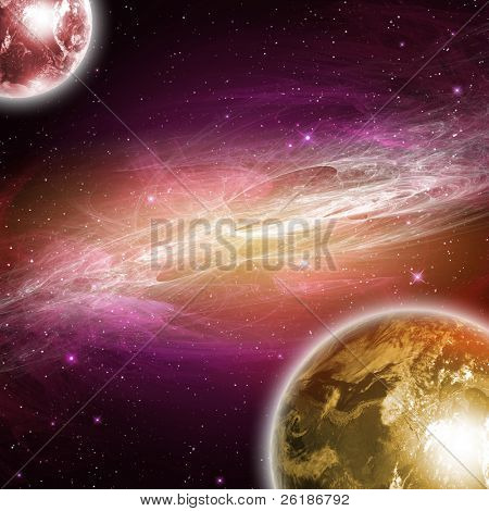 planety v prostoru a hvězdy s galaxes